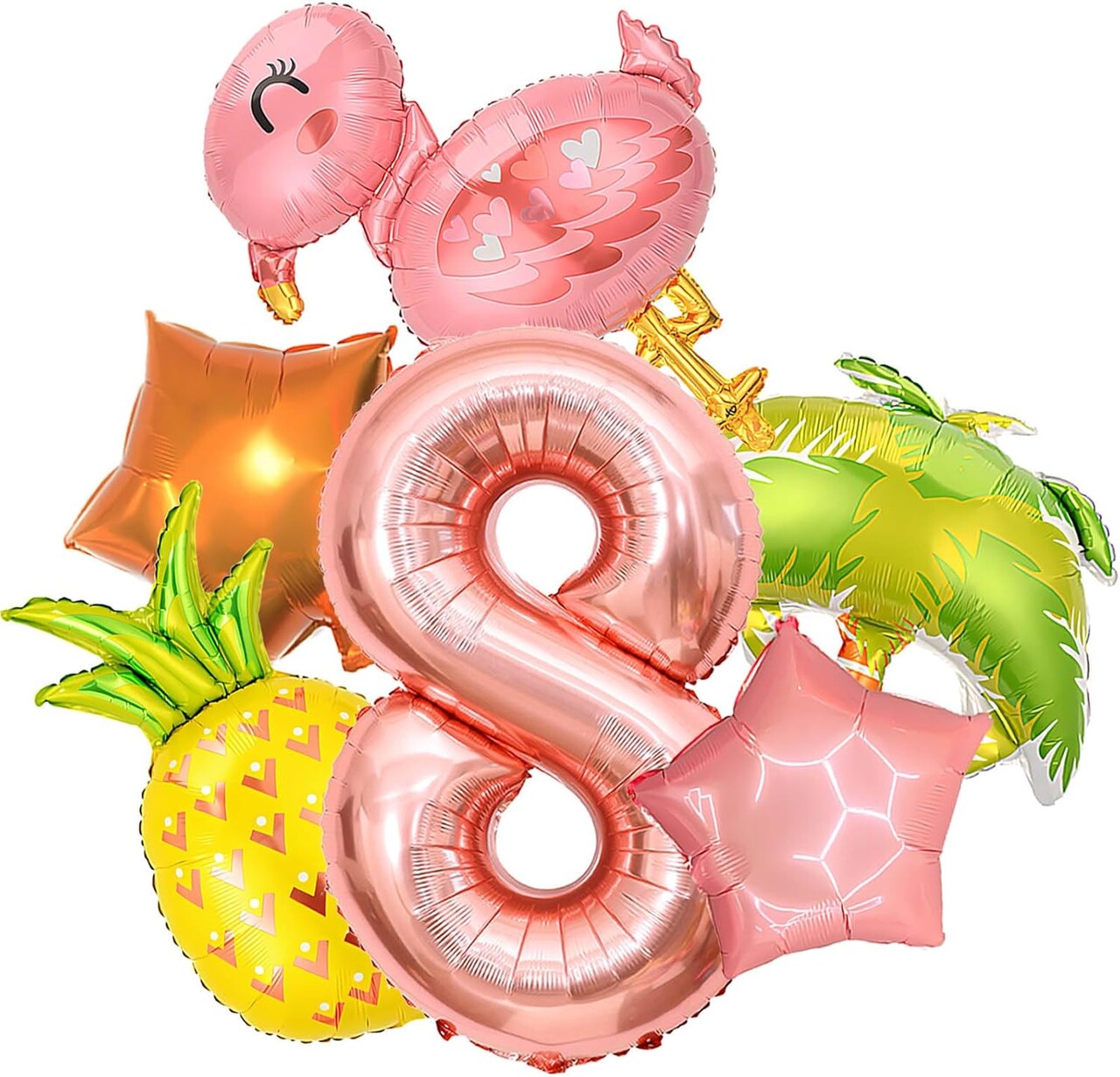 8th Birthday Anniversary Hawaiian Party Supplies 6 Pcs 40 Inch Giant Foil Helium Balloon Set
